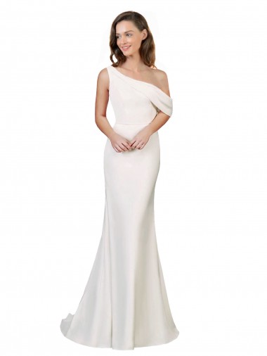 Marfil Cubierta Un Hombre Barrer tren Crepé Elástico Largo Formales Vestidos de dama de honor / Vestidos de fiesta Fábrica