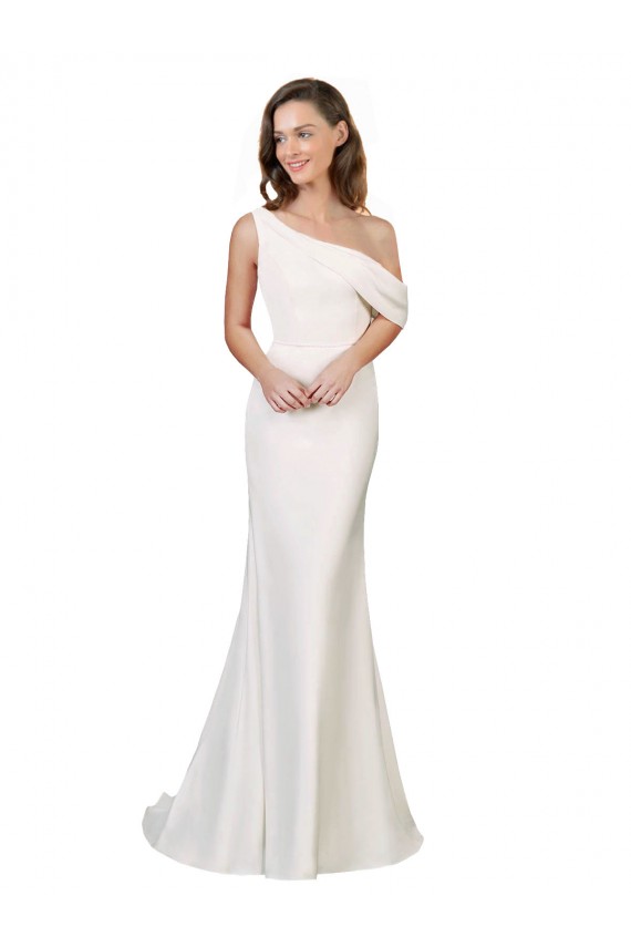 Marfil Cubierta Un Hombre Barrer tren Crepé Elástico Largo Formales Vestidos de dama de honor / Vestidos de fiesta Fábrica