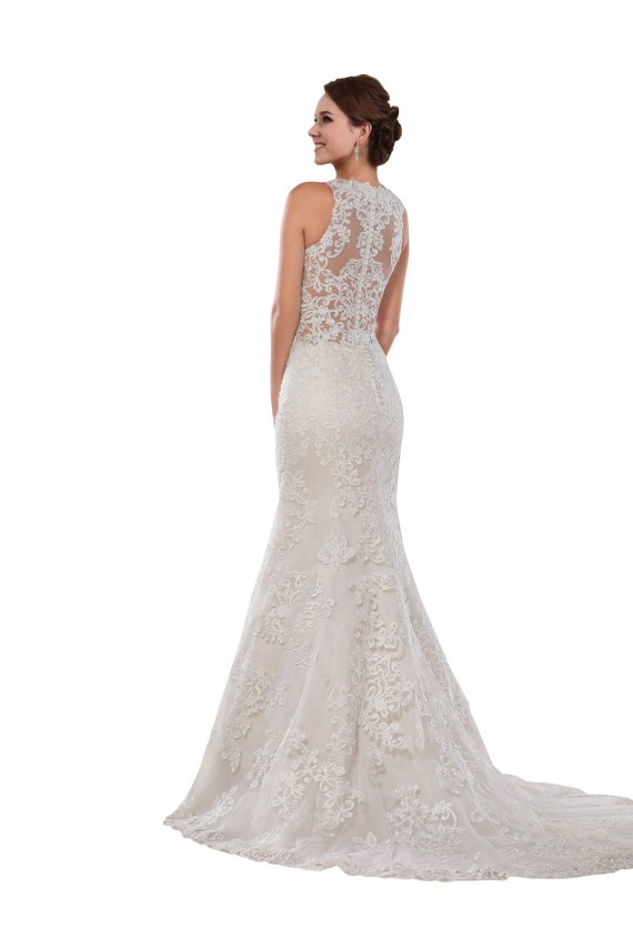 Marfil Sirena Cuello Alto Cola capilla Encaje Vestidos de novia Fábrica