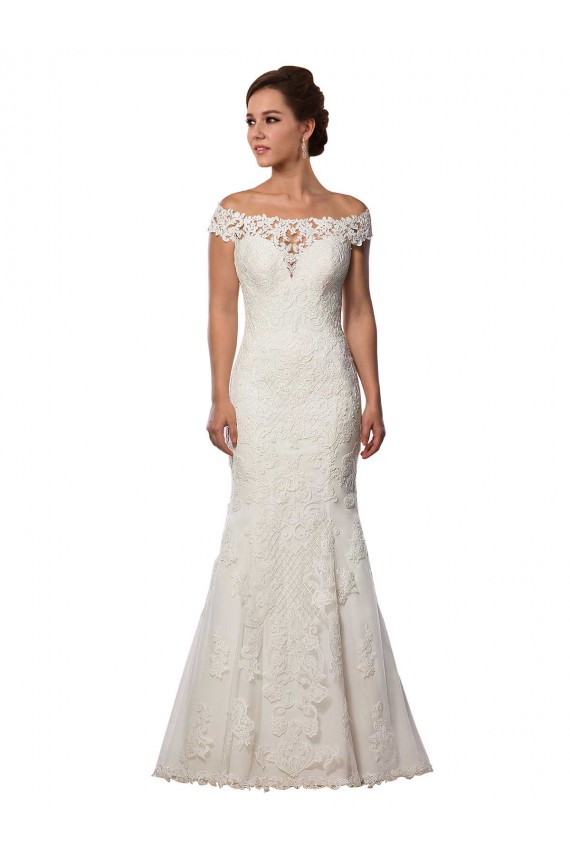 Marfil Sirena Hombros Descubiertos Cola capilla Encaje Boho Vestidos de novia Fábrica