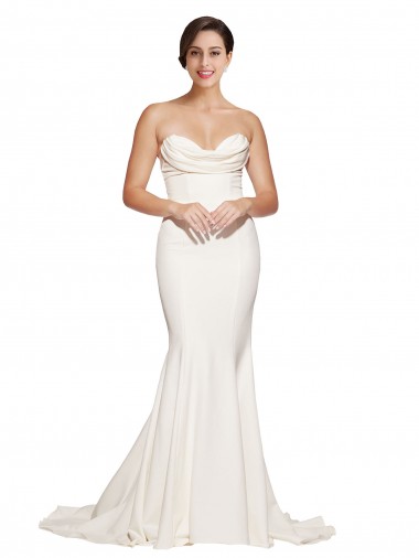Marfil Sirena Sin tirantes Barrer tren Satén elástico Largo Formales Vestidos de dama de honor / Vestidos de fiesta Fábrica