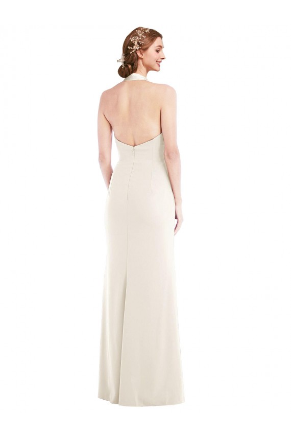 Marfil Trompeta Halter Crepé Elástico Largo Vestidos de dama de honor / Vestidos de fiesta Fábrica