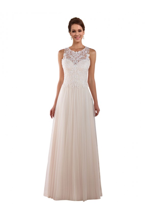 Marfil línea A Cuello Alto Cola capilla Tul Encaje Boho Vestidos de novia Fábrica