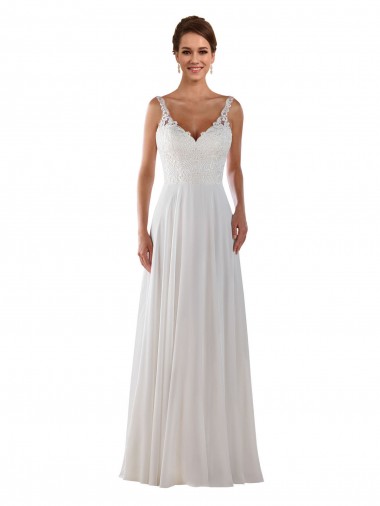 Marfil línea A Cuello de Corazón Cola capilla Gasa Clásico Boho Vestidos de novia Fábrica