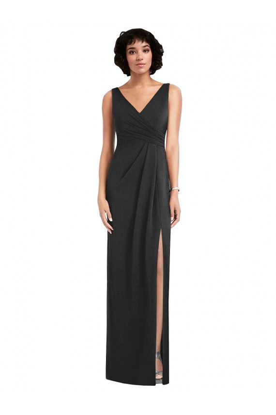 Negro Cubierta Cuello en V Spandex Largo Formales Vestidos de dama de honor / Vestidos de fiesta Fábrica