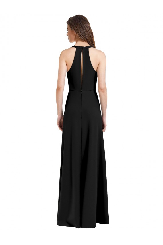 Negro Cubierta Halter Cuello en V Crepé Elástico Largo Formales Vestidos de dama de honor / Vestidos de fiesta Fábrica