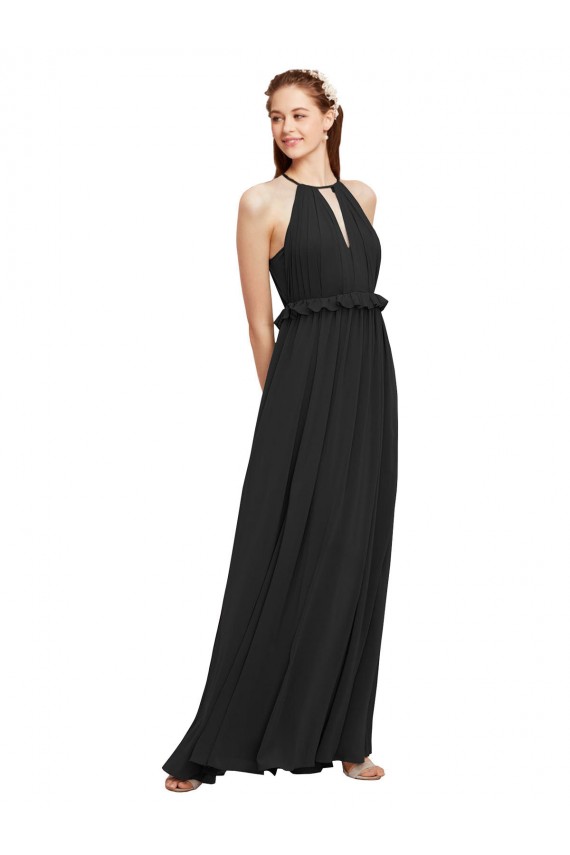 Negro Cubierta Halter Gasa Largo Vestidos de dama de honor Fábrica