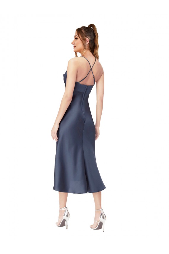 Negro Cubierta Midi Satén sedoso Corto Asimétrico Formales Vestidos de dama de honor / Vestidos de fiesta / Vestidos de cóctel Fábrica
