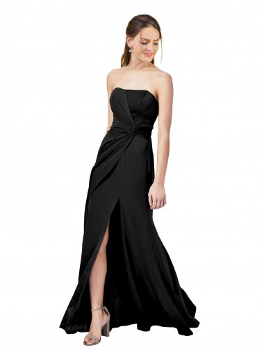 Negro Cubierta Sin tirantes Crepé Elástico Largo Formales Vestidos de dama de honor / Vestidos de fiesta Fábrica