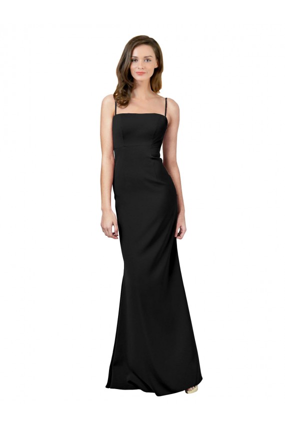 Negro Cubierta Tirantes espagueti Cuadrado Crepé Elástico Largo Formales Vestidos de dama de honor / Vestidos de fiesta Fábrica