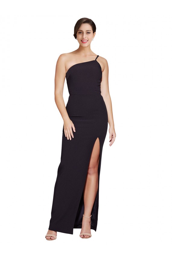 Negro Cubierta Un Hombre Sin tirantes Crepé Elástico Largo Formales Vestidos de dama de honor / Vestidos de fiesta Fábrica