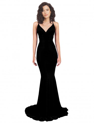 Negro Sirena Cuello en V Spandex Largo Formales Vestidos de dama de honor / Vestidos de fiesta Fábrica