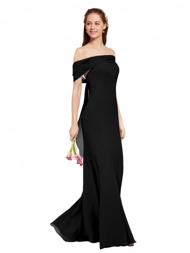 Negro Sirena Hombros Descubiertos Gasa Largo Vestidos de dama de honor / Vestidos de fiesta Fábrica