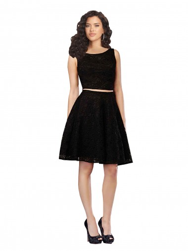 Negro línea A Cuello joya Encaje Corto Vestidos de dama de honor / Vestidos de cóctel Fábrica