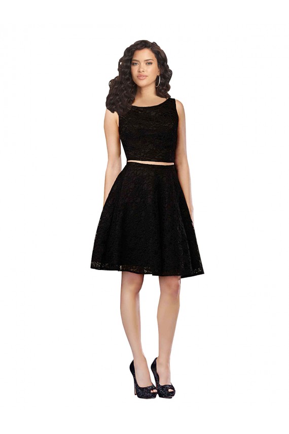 Negro línea A Cuello joya Encaje Corto Vestidos de dama de honor / Vestidos de cóctel Fábrica