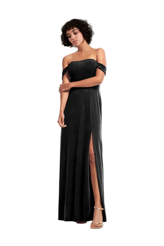 Negro línea A Hombros Descubiertos Sin tirantes Terciopelo Elástico Largo Formales Vestidos de dama de honor / Vestidos de fiesta Fábrica
