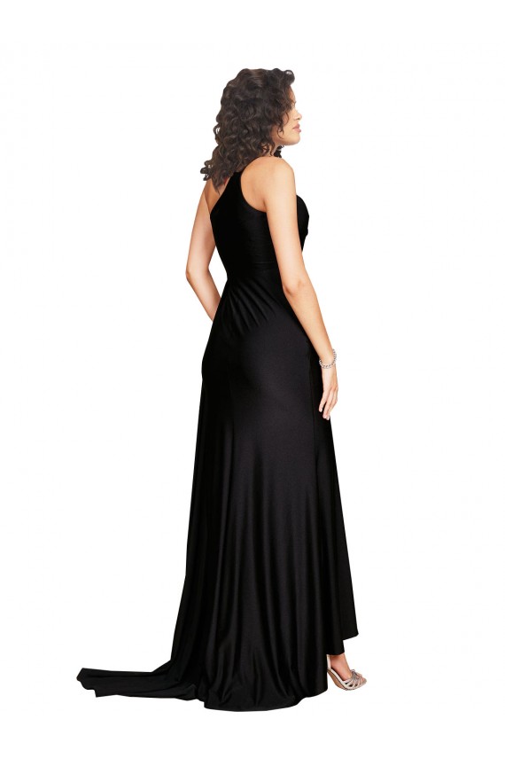 Negro línea A Un Hombre Satén sedoso Largo Formales Vestidos de dama de honor / Vestidos de fiesta Fábrica
