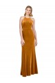 Oro línea A Halter Cuello Alto Terciopelo Elástico Largo Formales Vestidos de dama de honor / Vestidos de fiesta Fábrica