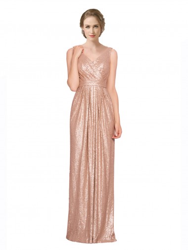Oro rosa Cubierta Cuello en V Lentejuela Largo Formales Vestidos de dama de honor / Vestidos de fiesta Fábrica