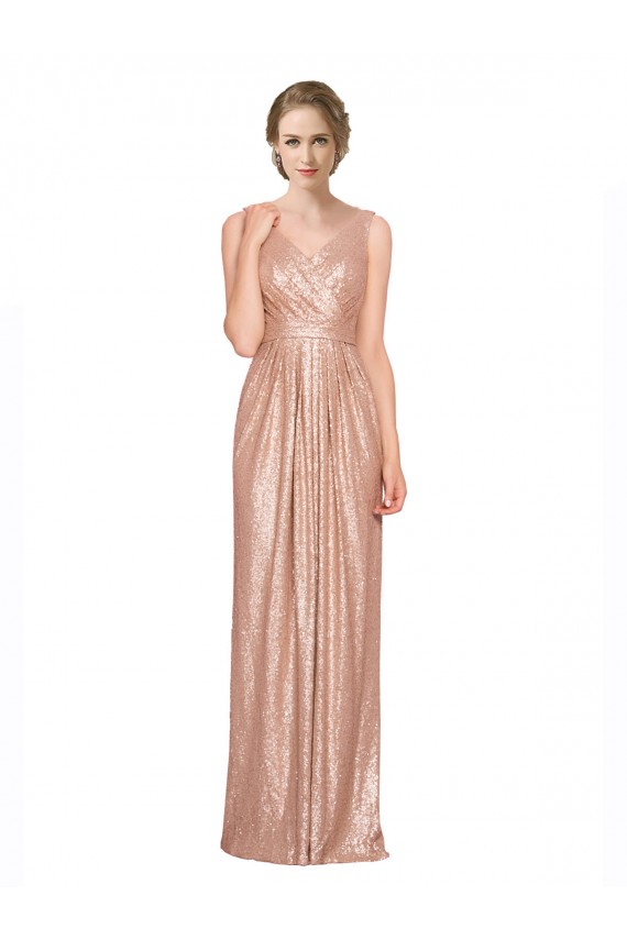 Oro rosa Cubierta Cuello en V Lentejuela Largo Formales Vestidos de dama de honor / Vestidos de fiesta Fábrica