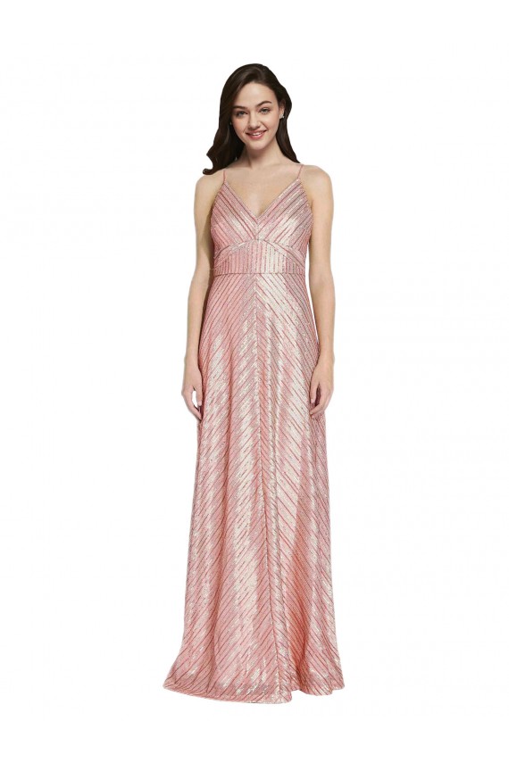 Oro rosa Cubierta Cuello en V Lentejuela Largo Formales Vestidos de dama de honor / Vestidos de fiesta Fábrica
