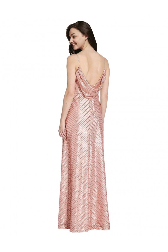 Oro rosa Cubierta Cuello en V Lentejuela Largo Formales Vestidos de dama de honor / Vestidos de fiesta Fábrica