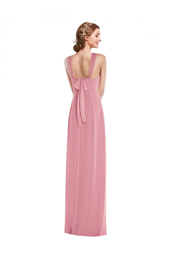 Piel rosa línea A Halter Gasa Largo Vestidos de dama de honor Fábrica