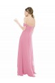 Piel rosa línea A Hombros Descubiertos Gasa Largo Vestidos de dama de honor Fábrica