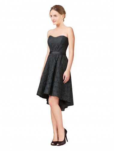 Pizarra gris línea A Cuello de Corazón Encaje Corto Asimétrico Vestidos de dama de honor / Vestidos de cóctel / Vestidos para homecoming Fábrica