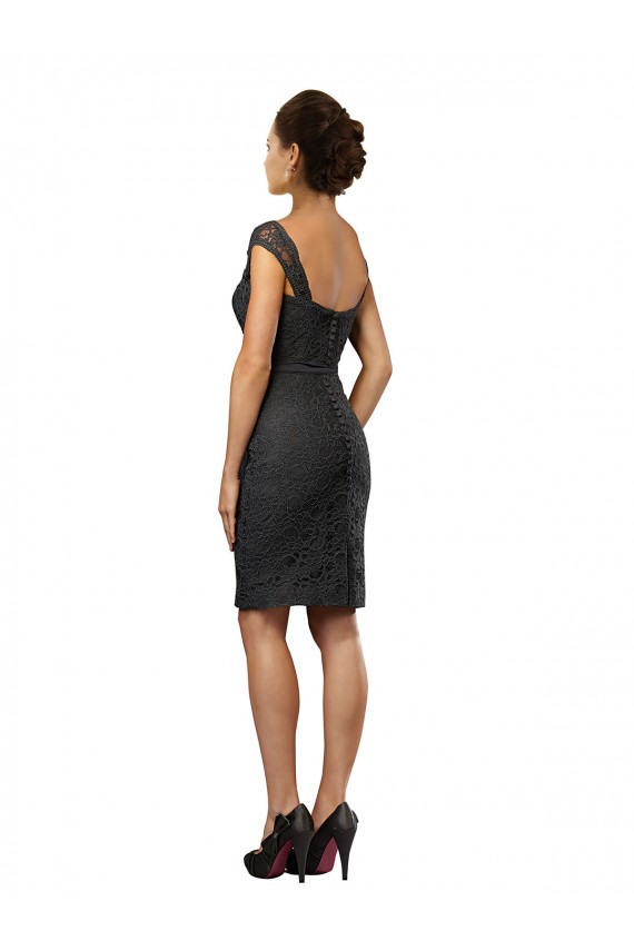 Pizarra gris línea A Hombros Descubiertos Gasa Encaje Corto Vestidos de dama de honor / Vestidos de cóctel Fábrica