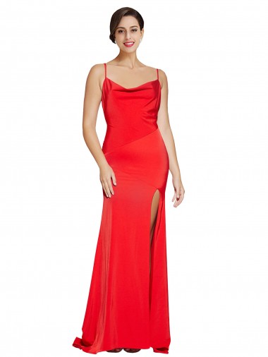 Rojo Cubierta Sin tirantes Satén elástico Largo Formales Vestidos de dama de honor / Vestidos de fiesta Fábrica