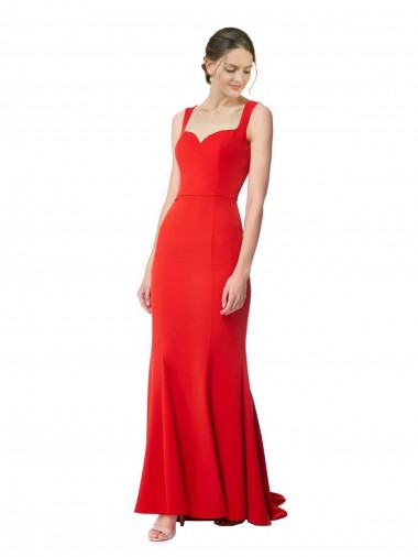 Rojo Sirena Cuello Alto Crepé Elástico Largo Formales Vestidos de dama de honor / Vestidos de fiesta Fábrica