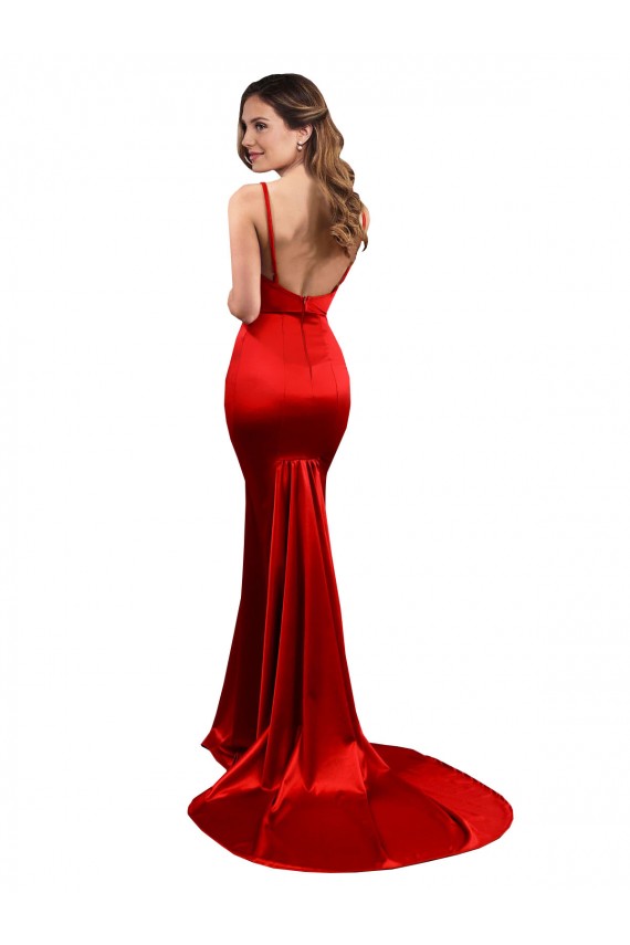 Rojo Sirena Cuello de Corazón Satén elástico Largo Formales Vestidos de dama de honor / Vestidos de fiesta Fábrica