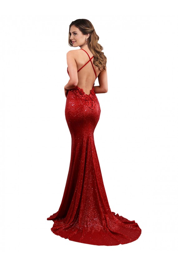 Rojo Sirena Cuello en V Lentejuela Largo Formales Vestidos de dama de honor / Vestidos de fiesta Fábrica