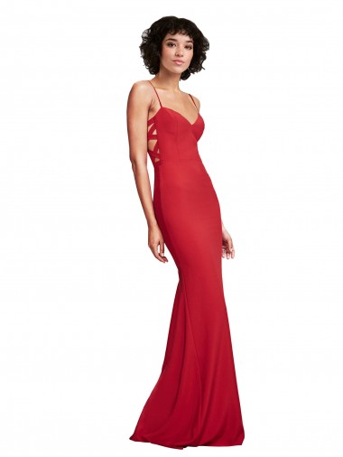 Rojo Sirena Tirantes espagueti Crepé Elástico Largo Formales Vestidos de dama de honor / Vestidos de fiesta Fábrica