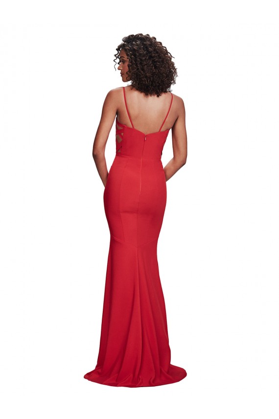 Rojo Sirena Tirantes espagueti Crepé Elástico Largo Formales Vestidos de dama de honor / Vestidos de fiesta Fábrica