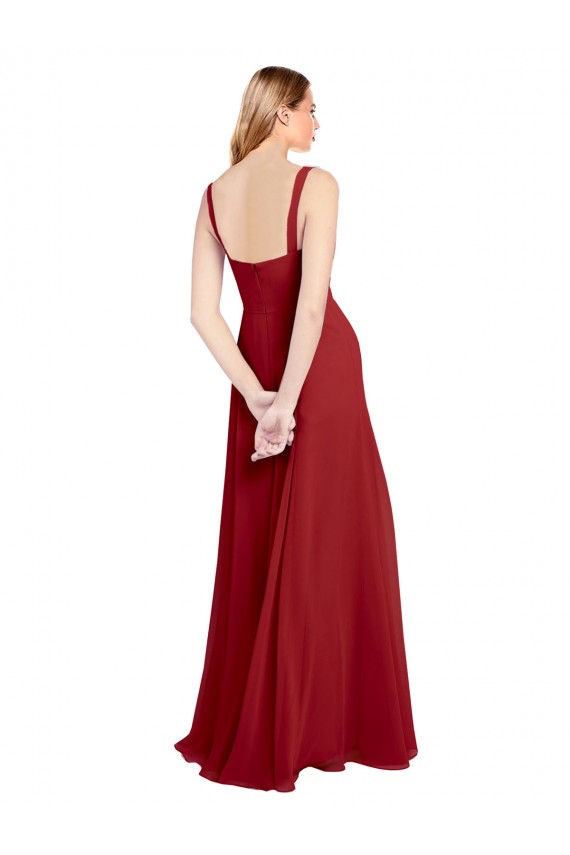 Rojo línea A Cuello de Corazón Gasa Largo Vestidos de dama de honor Fábrica