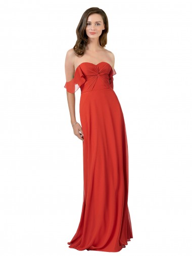 Rojo línea A Cuello de Corazón Sin tirantes Gasa Largo Vestidos de dama de honor Fábrica