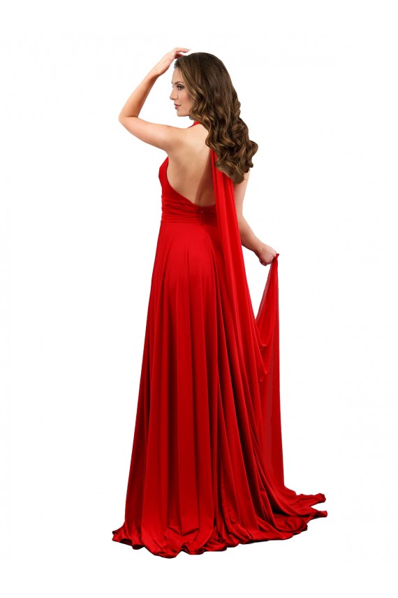 Rojo línea A Halter Spandex Largo Formales Vestidos de dama de honor / Vestidos de fiesta Fábrica