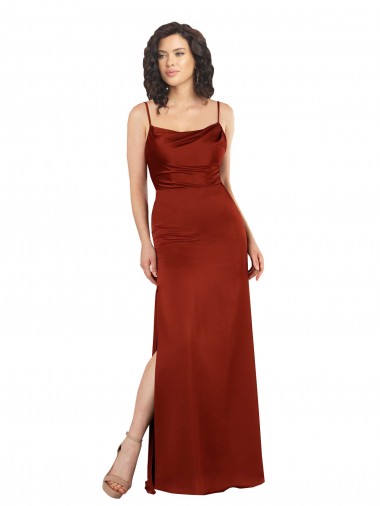 Rojo línea A Tirantes espagueti Cuadrado Satén sedoso Largo Formales Vestidos de dama de honor / Vestidos de fiesta Fábrica