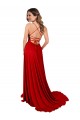 Rojo línea A Tirantes espagueti Cuadrado Spandex Encaje Largo Vestidos de dama de honor / Vestidos de fiesta Fábrica