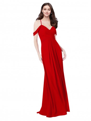 Rojo oscuro línea A Cuello en V Cuello de Corazón Gasa Largo Vestidos de dama de honor Fábrica