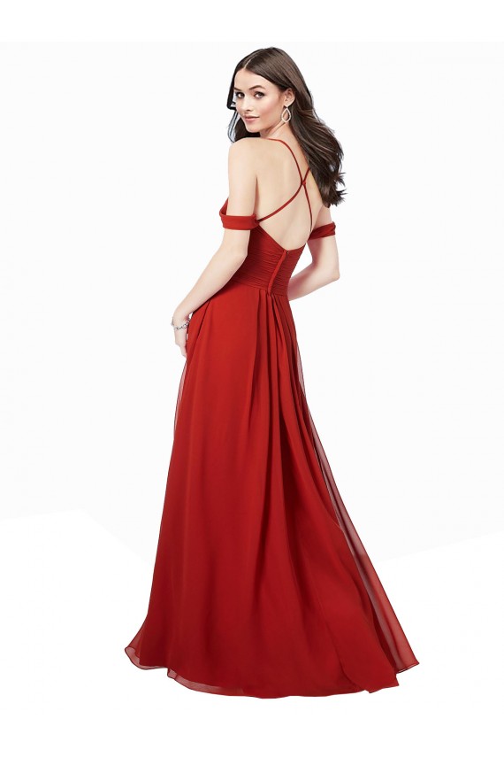 Rojo oscuro línea A Cuello en V Cuello de Corazón Gasa Largo Vestidos de dama de honor Fábrica