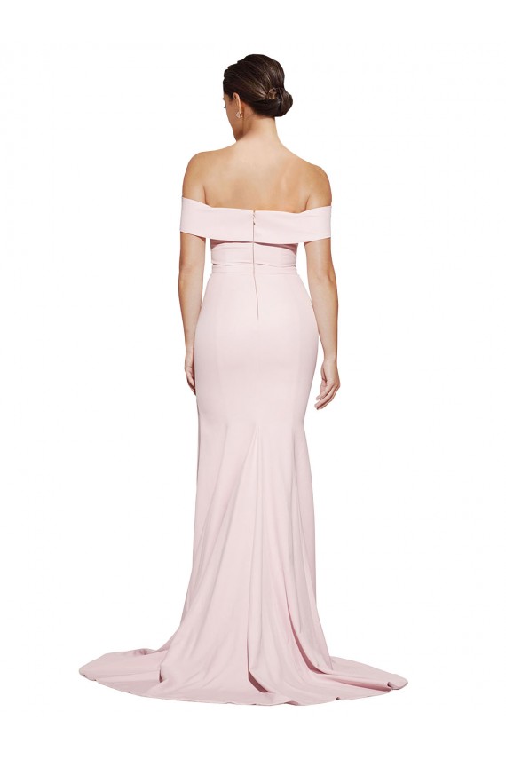 Rosa Cubierta Cuadrado Barrer tren Crepé Elástico Largo Formales Vestidos de dama de honor / Vestidos de fiesta Fábrica