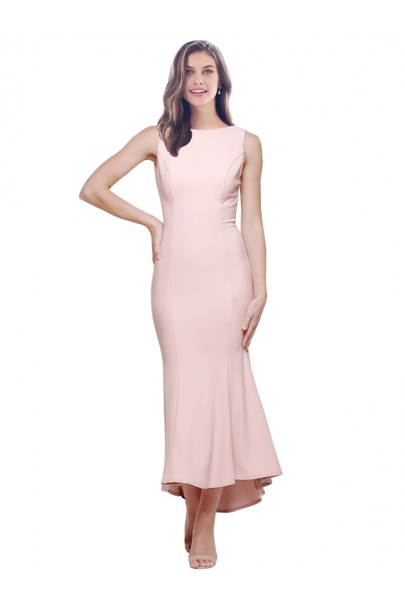 Rosa Cubierta Cuello Alto Midi Crepé Elástico Corto Asimétrico Formales Vestidos de dama de honor / Vestidos de fiesta / Vestidos de cóctel Fábrica