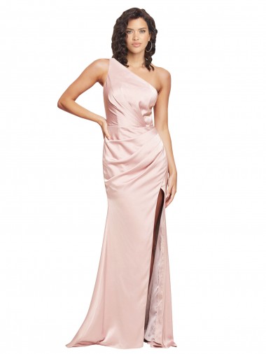 Rosa Cubierta Un Hombre Satén sedoso Largo Formales Vestidos de dama de honor / Vestidos de fiesta Fábrica