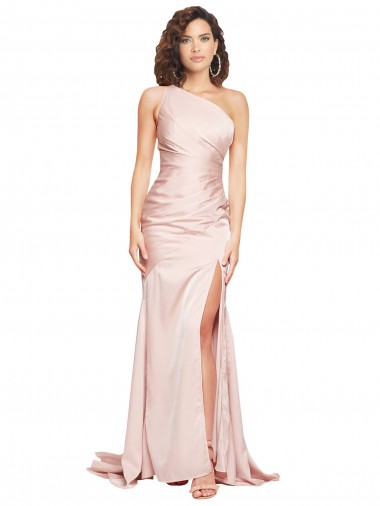 Rosa Cubierta Un Hombre Satén sedoso Largo Formales Vestidos de dama de honor / Vestidos de fiesta Fábrica