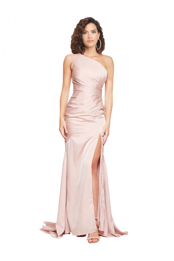 Rosa Cubierta Un Hombre Satén sedoso Largo Formales Vestidos de dama de honor / Vestidos de fiesta Fábrica