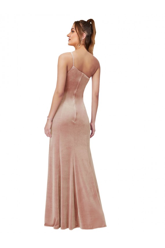 Rosa Cubierta Un Hombre Terciopelo Elástico Largo Formales Vestidos de dama de honor / Vestidos de fiesta Fábrica