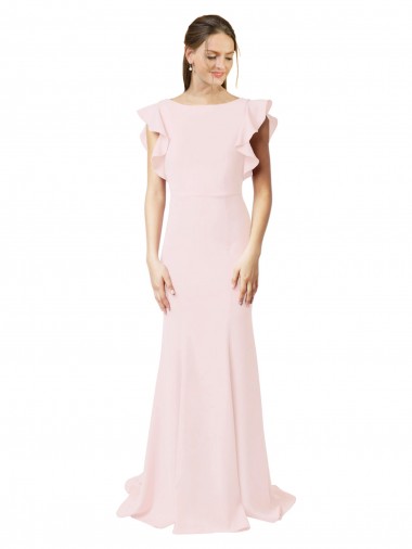 Rosa Sirena Cuello joya Barrer tren Crepé Elástico Largo Vestidos de dama de honor / Vestidos de fiesta Fábrica